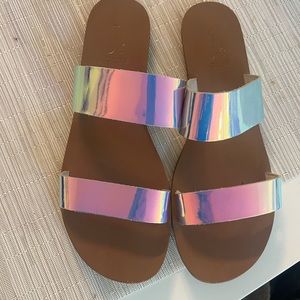 JCrew Iridescent Metallic Double-strap Sandal